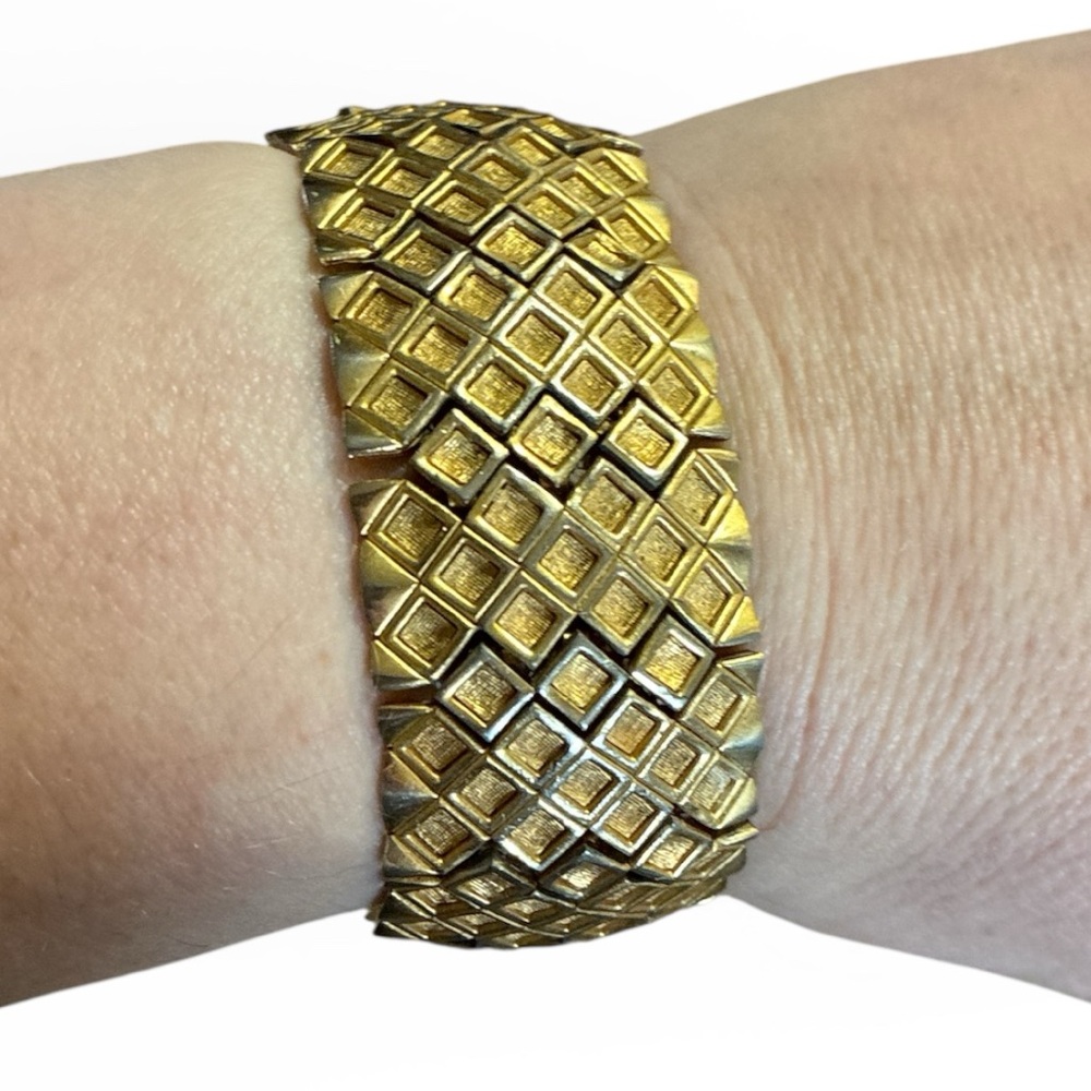 Hattie Carnegie Gold Tone Woven Panel Link Bracelet